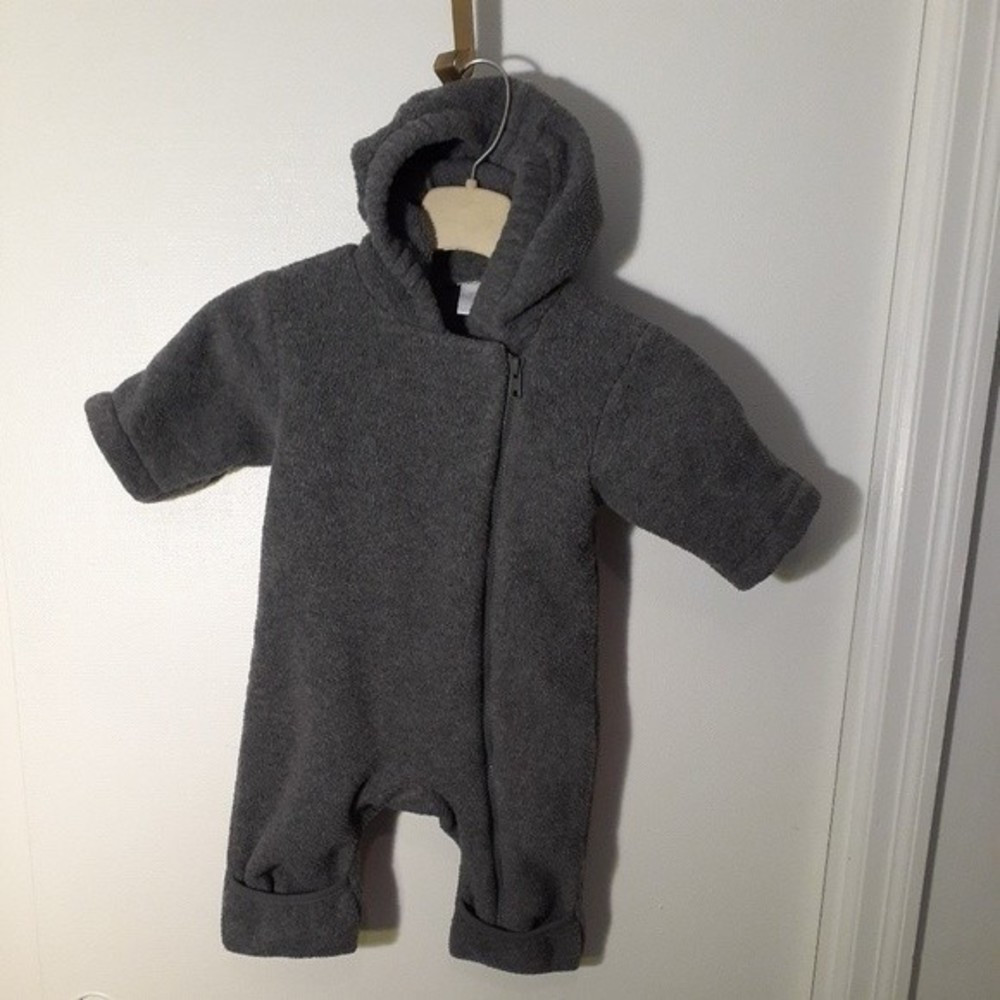 Lands End gray fleece infant baby snowsuit jacket coat 6 months
